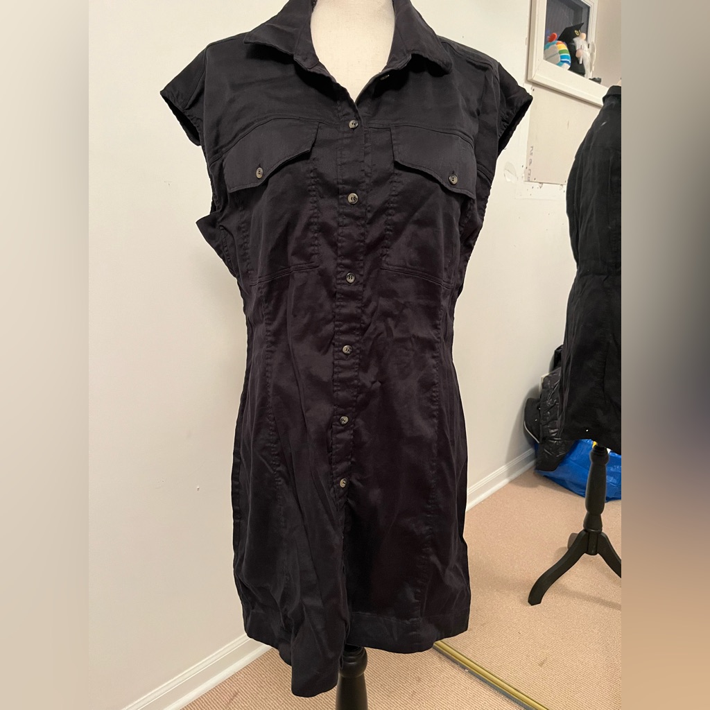 Frame Black Short Sleeve Button Up Dress